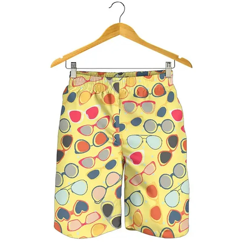 Funny Full Print Hawaii Shorts Men Colorful Glasses Pattern Casual Daily Drawstring Board Short 2025 Summer Trend New Trunk