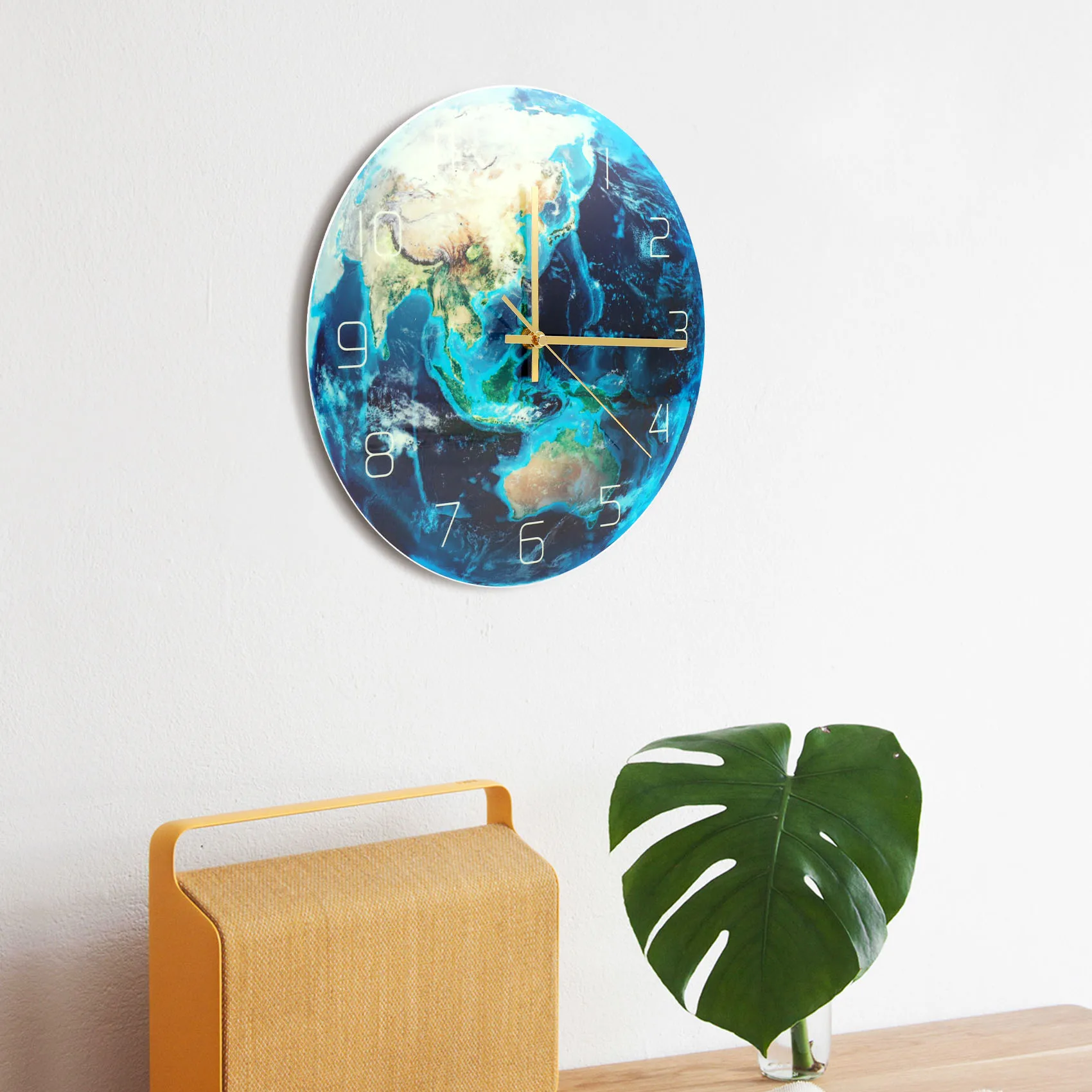Luminous Earth Wall Clock Planet Print Clock Study Room Bedroom Living Room Decoration for Kids Baby Room