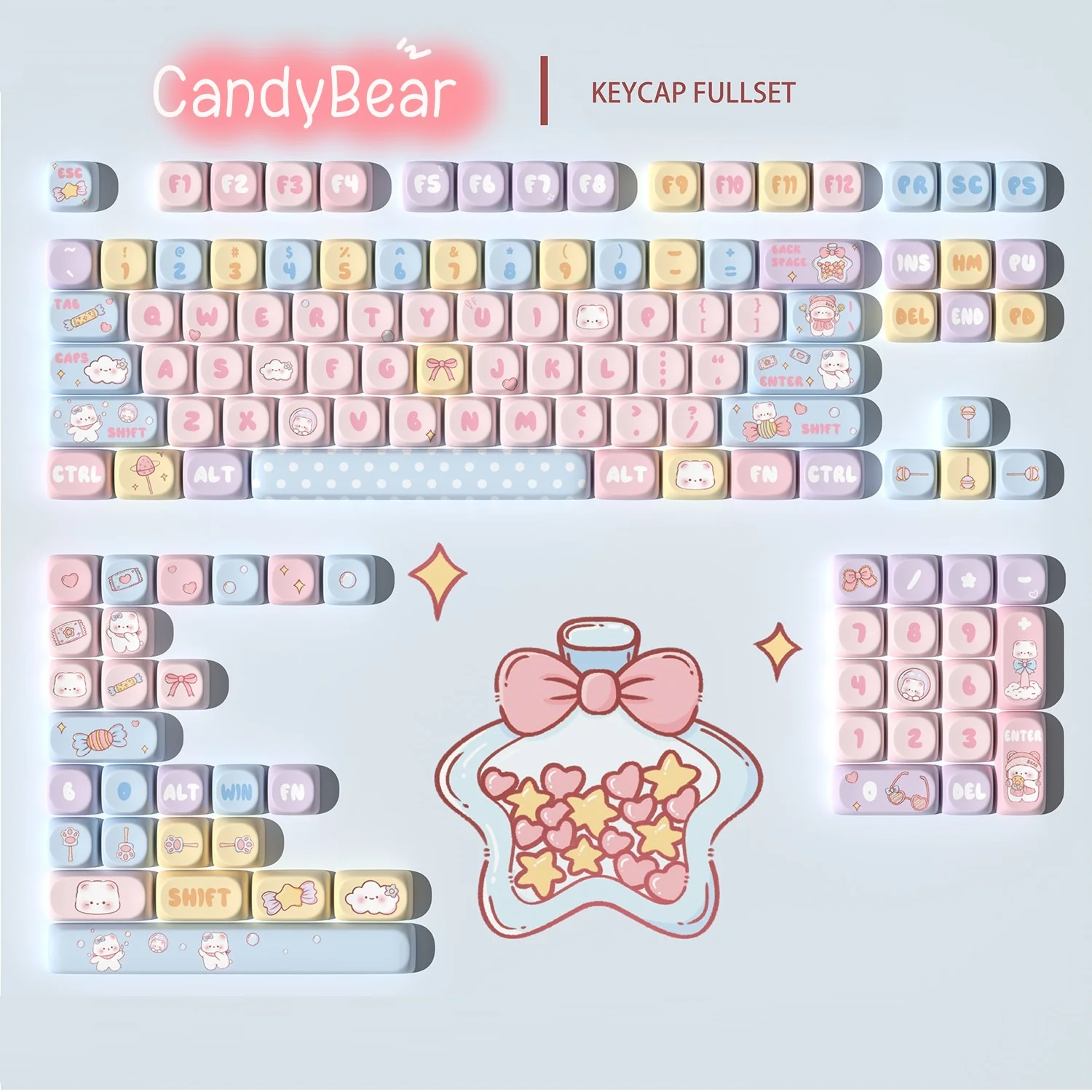 

Candy Bear Keycaps MOA Profile PBTFive Sided Thermal Sublimation Key Cap Set for Mechanical Keyboard Pink Keycap for Girls Gift