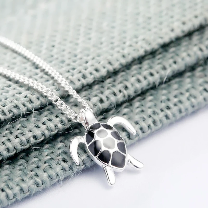 WYEAIIR 925 Sterling Silver Mini Animal Cute Black Drop-glazed Turtle Fine Jewelry Luxury Female Necklace