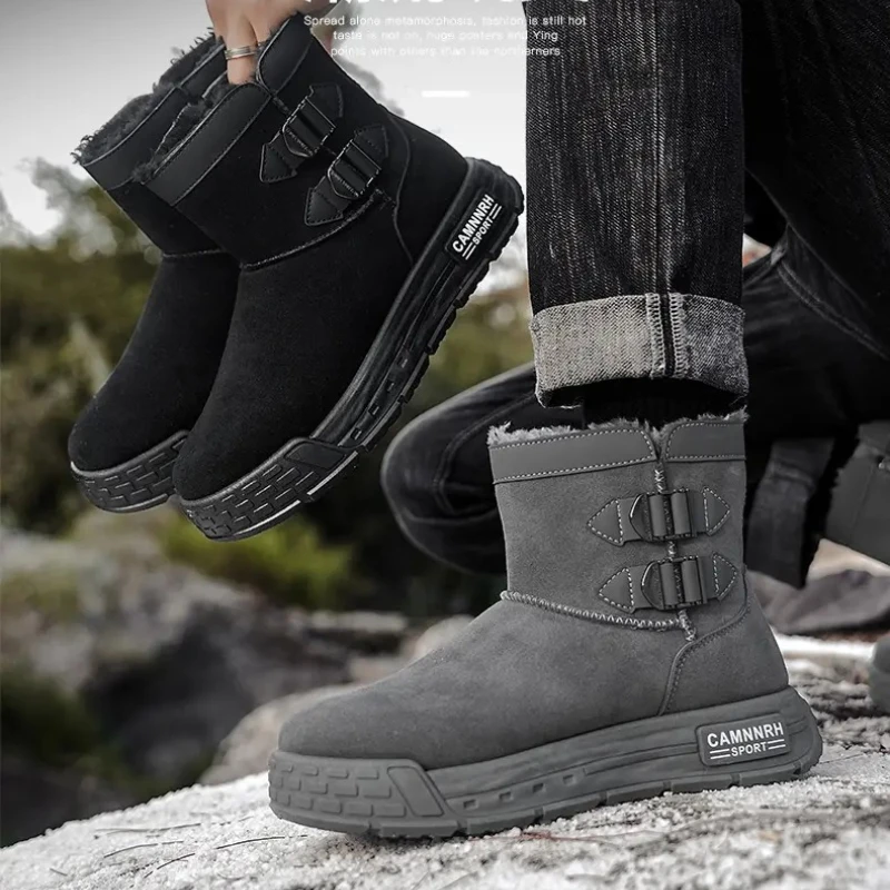 

Winter Snow Boots Men Thick Fur Super Warm With Lace Up Men's Soft Waterproof Ankle Boots Casual Wear-Resistant Men Boots
