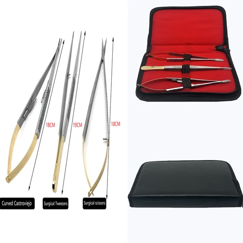 Kit Dental profesional de 3 uds, porta agujas Castroviejo de 18cm, tijeras quirúrgicas, pinzas para implantes de ortodoncia