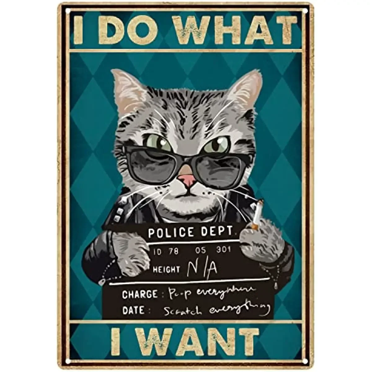 I Do What I Want Sign Metal Tin Signs Wall Decor, Vintage Black Cat Holding A Mug Shot Board Of Police Dept Funny Art Poste