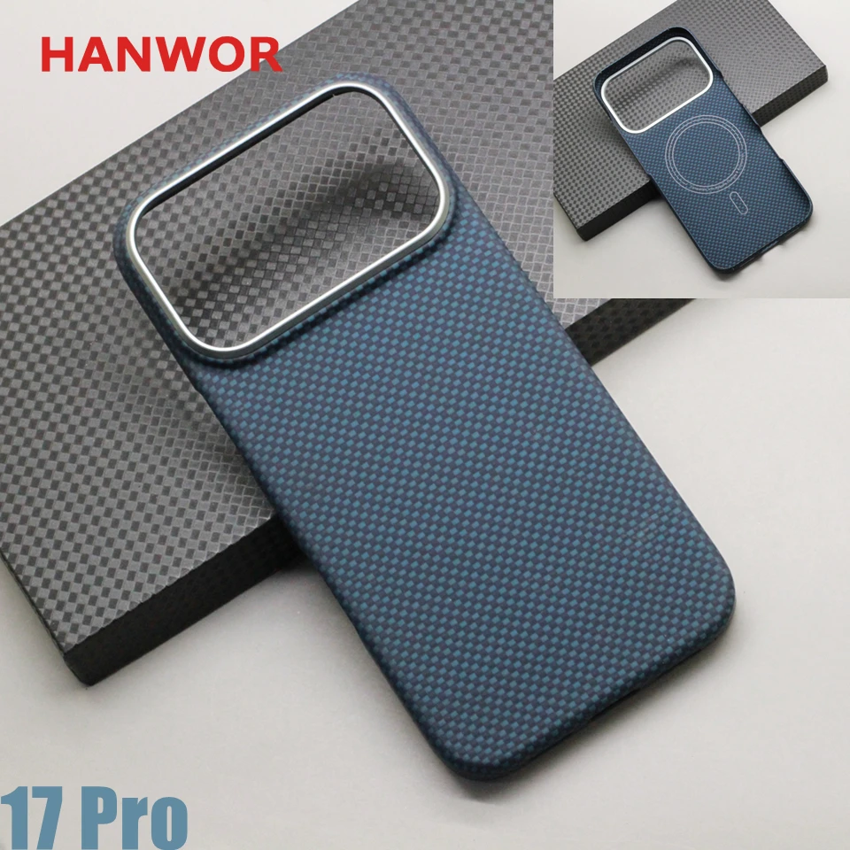 Kevlar Carbon Fiber Magnetic Case for iPhone 17 Pro Max 17 Air Blue Woven Texture Aramid Fiber Magnetic Cover Magsafe Cases - náhled 4
