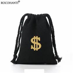 1 Piece Natural Color $ Dollar Bag Black White Gift Bag Cotton Canvas Drawstring Pouch Wedding Christmas Favor Bolsos Canva
