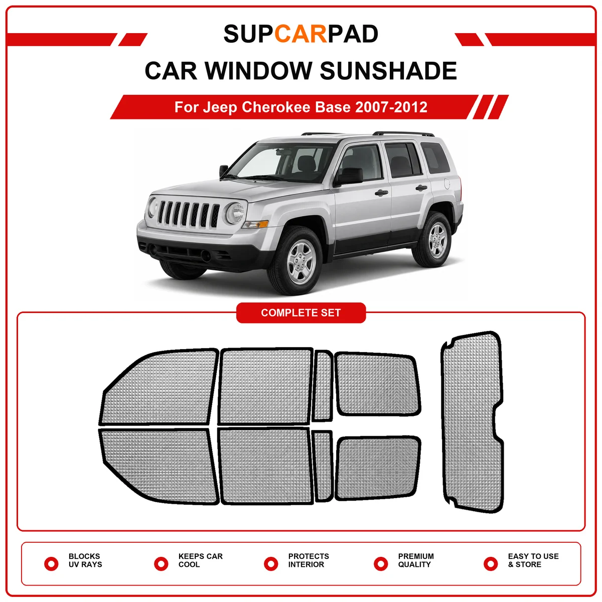 For Jeep Cherokee Base 2007-2012 Pre‑Cut Auto Window Sunshade Anti‑UV Car Sun Visor Protector