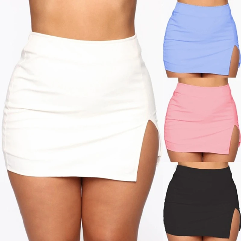 Faldas de verano para mujer, minifalda con abertura frontal, cintura alta, estilo Retro