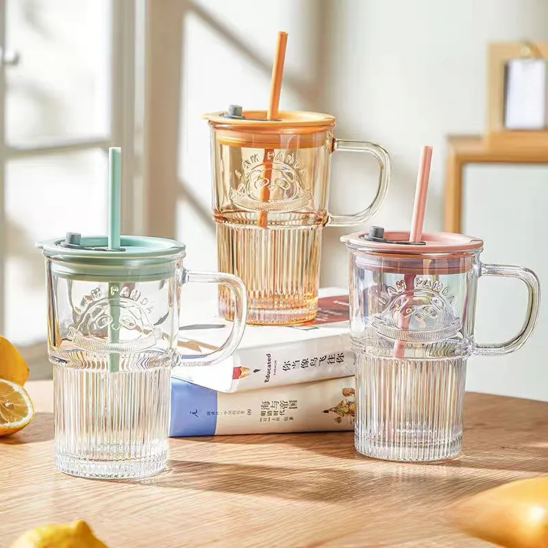 

Стеклянная чашка для воды для девочек, высококачественная цветная кофейная чашка с ручкой, мультяшная чашка с соломинкой, подарок, стеклянные чашки для саке, розовое стекло