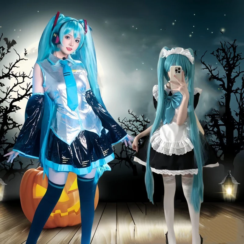 Hatsune Miku Kawaii Cartoon Character Role Play Vest Short Skirt Y2K Girls Patent Leather Suit Jk Uniform Wig Gift