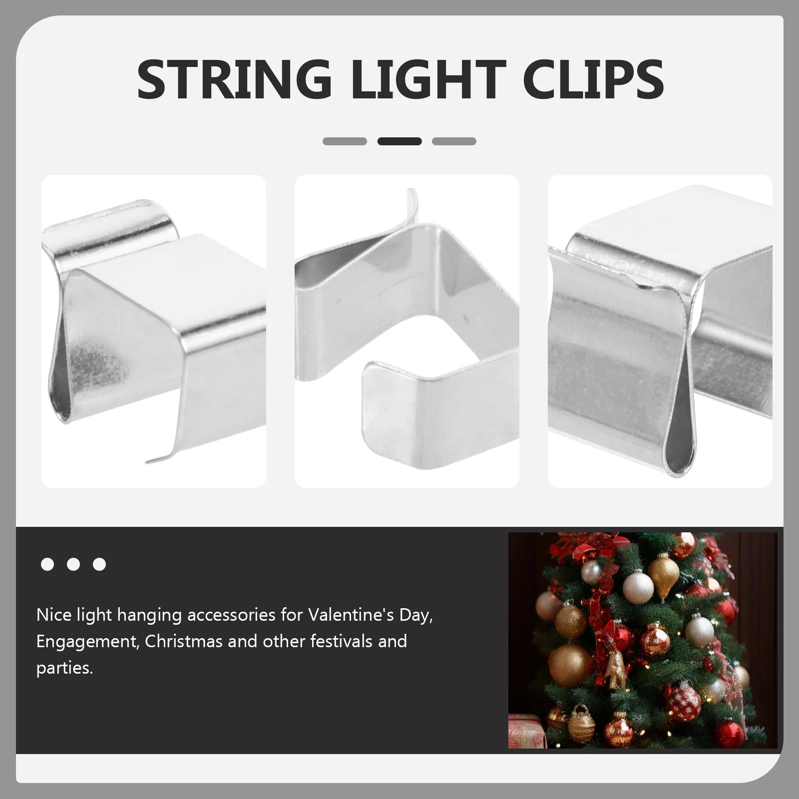 Christmas Lights Gutter Hooks Suitable for Holiday Decoration Cable Clips Small Colored Silver