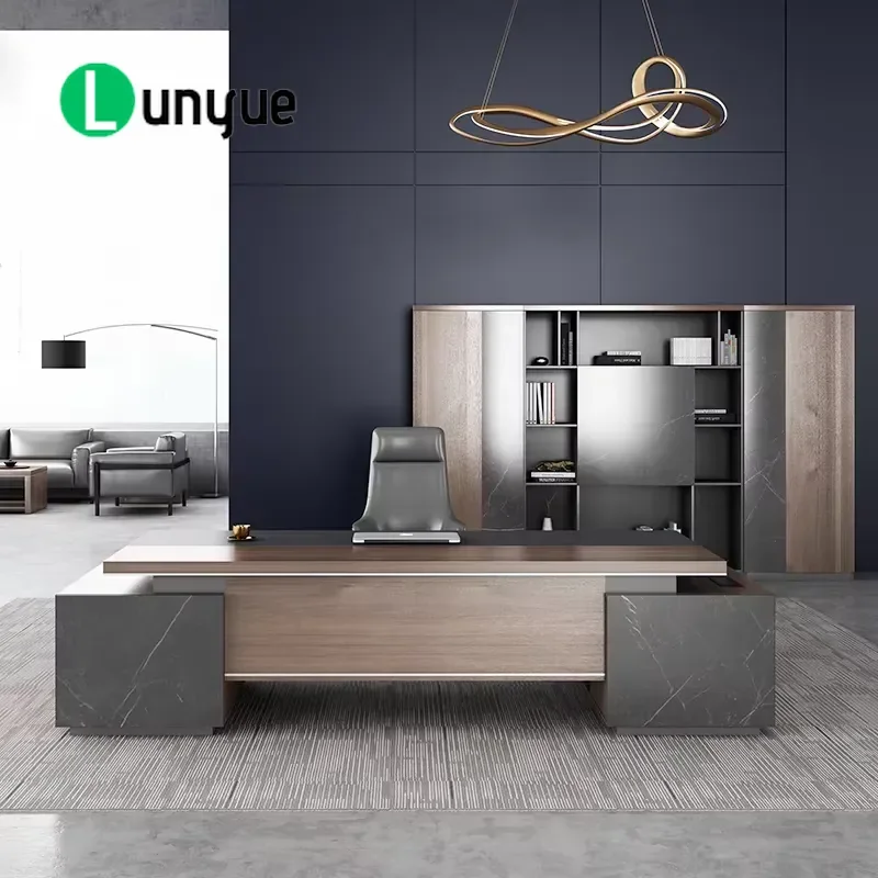 Executive L Shaped Wooden Desk Modern Luxury CEO Office Table Workstation for Home Business Computer Writing Furniture