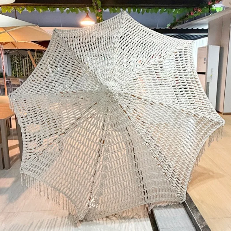Outdoor parasol central column hollow beach fringed seaside beach new parasol handmade rope