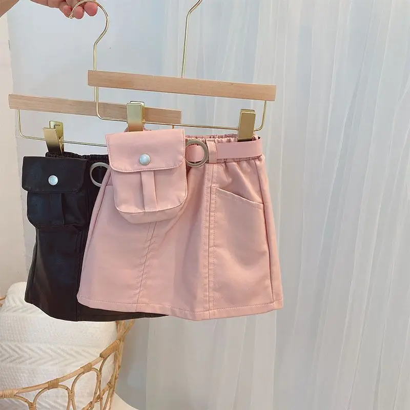 Girls' Leather Skirt 2025 Autumn Spring New Style Girls' Small Skirt Stylish Hip Wrapping Skirt Belt