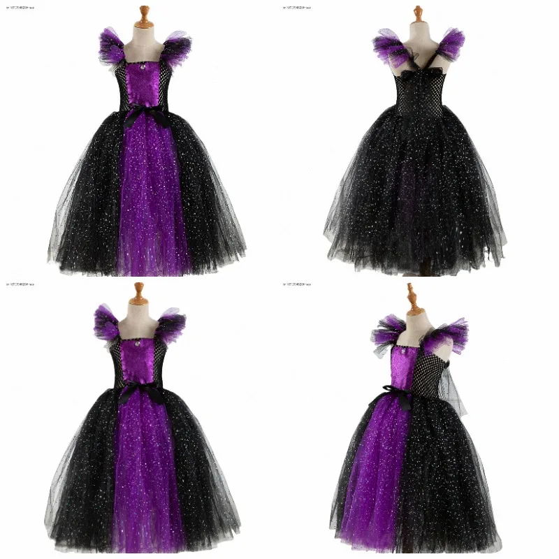 Halloween Witch Tutu Dress Sequin Purple Black Witch Cosplay Clothes Halloween Masquerade Theme Party Performance Costumes