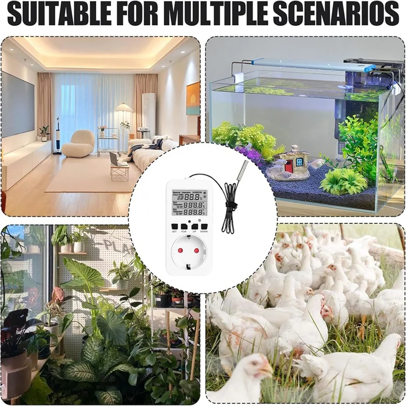 Digital Temperature Controller Sockets,16A Heating Cooling Thermostat Socket With Sensor For Greenhouse EU Plug