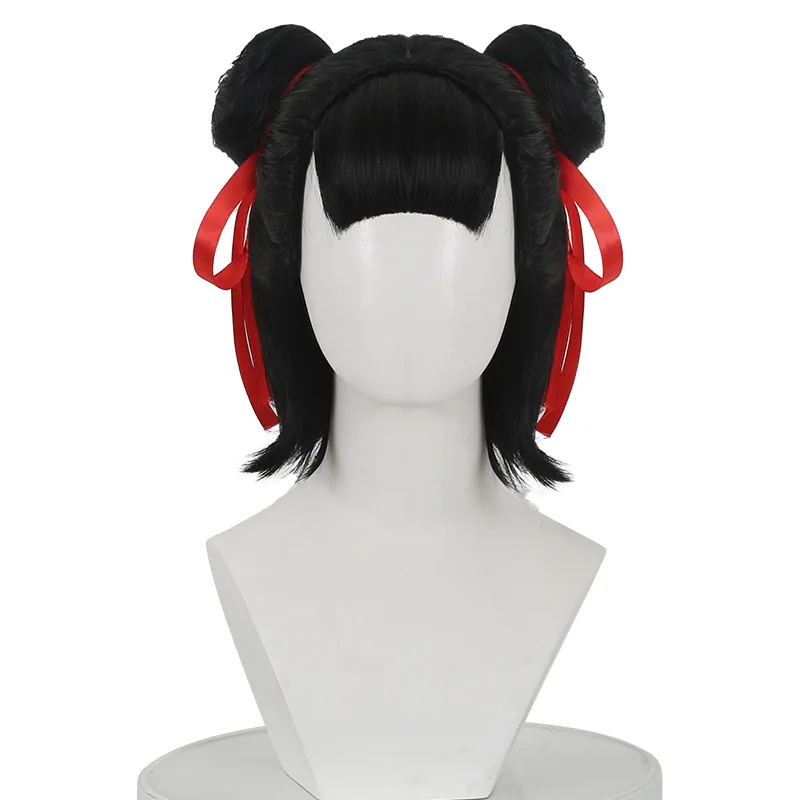 Ne ZhaThe Demon Child Reincarnated Ne Zha コスプレウィッグ ブラック アニメコスプレウィッグ 頭皮用の取り外し可能なお団子付き。