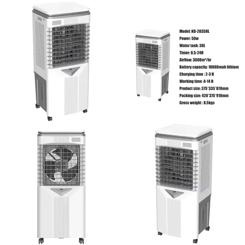 for 30L Solar AC DC Air Cooler Fan with Remote Timer 10000mAh Lithium Battery 9 Speed Rechargeable Misting Cooling Fan