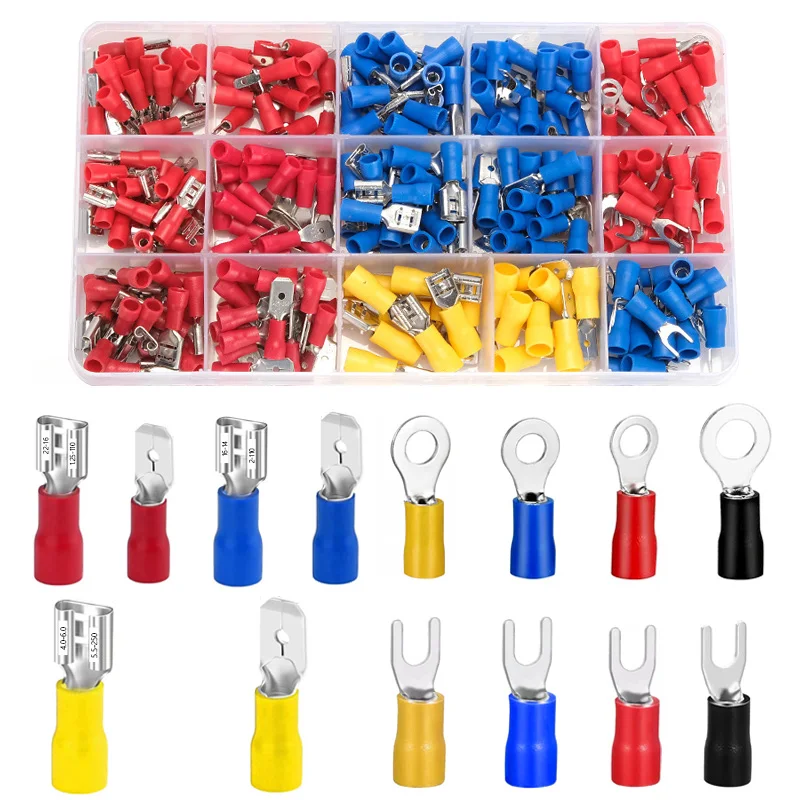 Wire Connector Kit Male Female Insulated Terminals Cold Crimp Terminals Assorted RV SV Crimp Terminals Spade Butt Connector