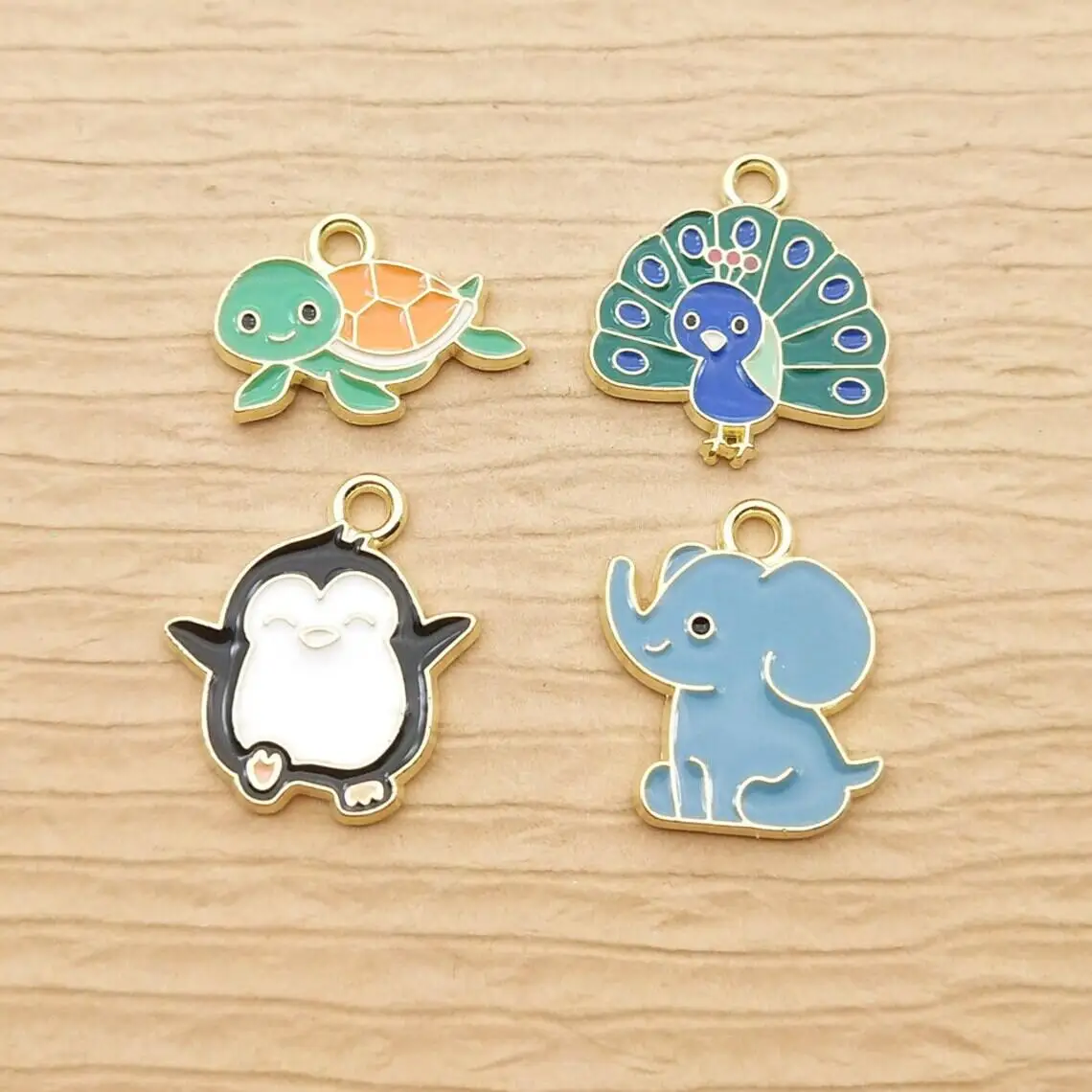 10pcs Enamel Turtle Peacock Penguin Elephant Charm for Jewelry Making Zinc Alloy Gold Plated