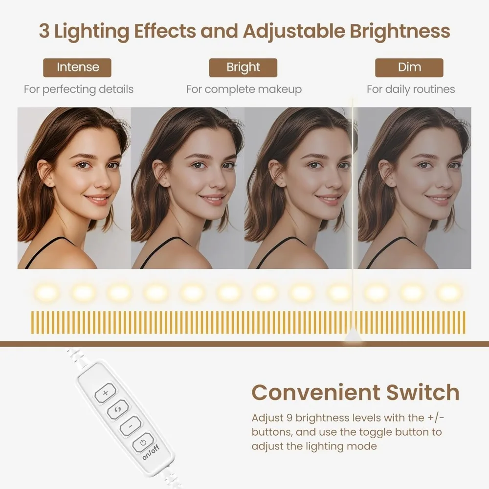 طقم مكتب مكياج لطاولة الزينة باللون الأبيض مع مخرج طاقة بمرآة مضاءة بإضاءة LED