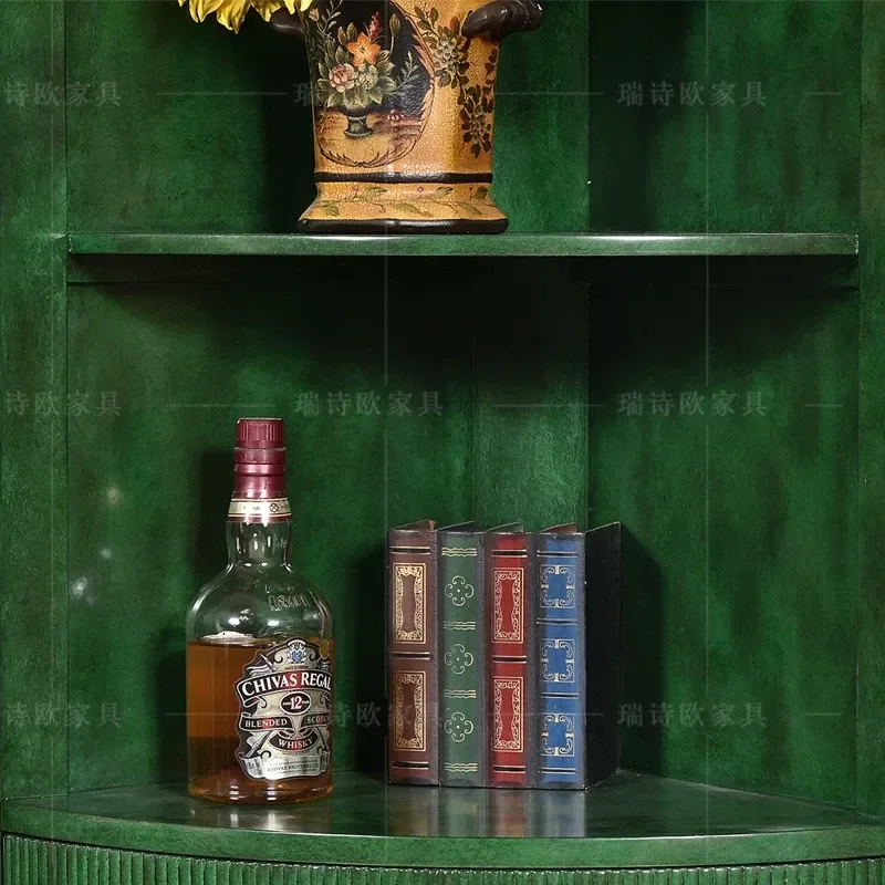 American Country Painted Corner Cabinet Triangle Wine Storage Solid Wood Drawer Multi-layer Vertical Shelf