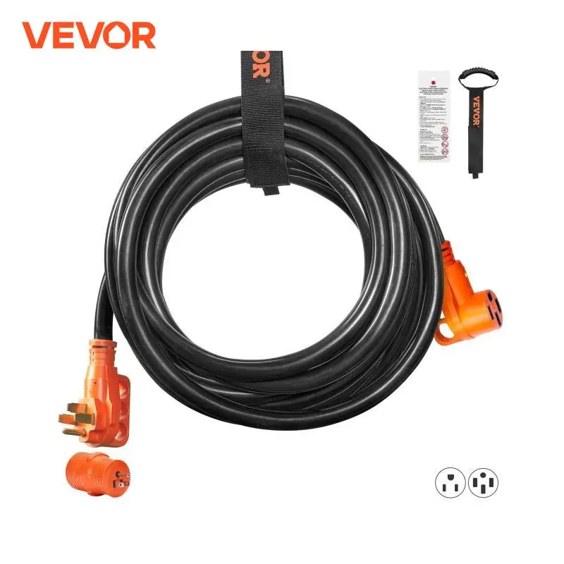 VEVOR RV/EV Extension Cord 15/25/30/50 Ft Heavy Duty STW Power Cord with 15A Adapter, LED Indicator&Cord Organizer Charging Cord