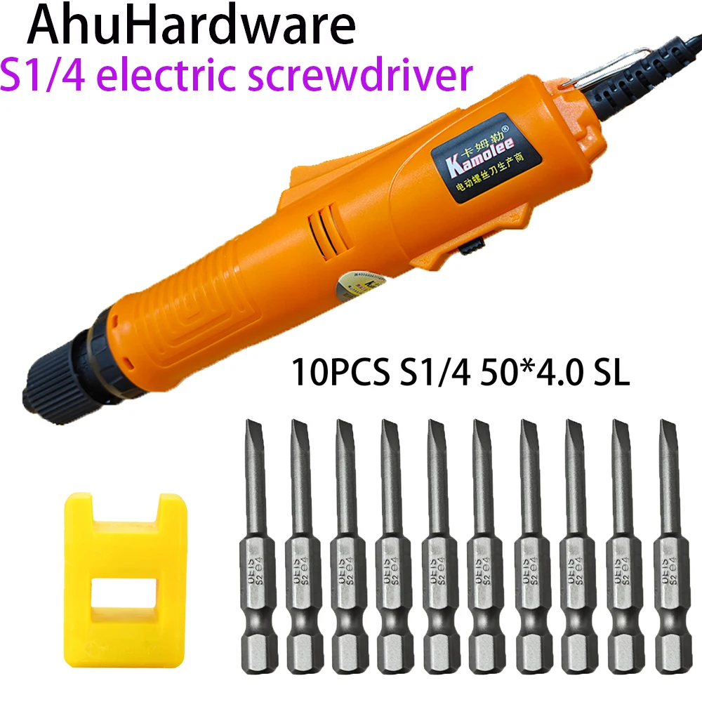 

AhuHardware Handheld 220V EU Electric Screwdriver with 10PCS 50**4.0mm SL bits Multifunction Straight automatic Adjustable Speed