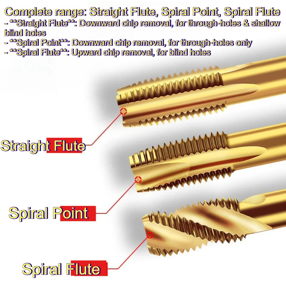 Cobalt Titanium Coated Machine Tap Spiral Flute / Straight Flute / Pointed Tap for Stainless Steel Metal Thread Tapping Tool