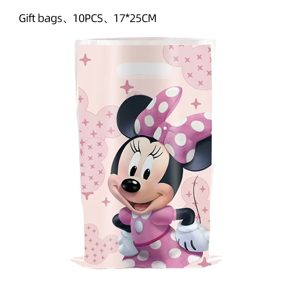 Nuevas bolsas de regalo para fiesta de cumpleaños de Minnie Mickey Mouse, decoración de favores, pancarta, plato de globo, vajilla desechable para fiesta, cumpleaños para niños