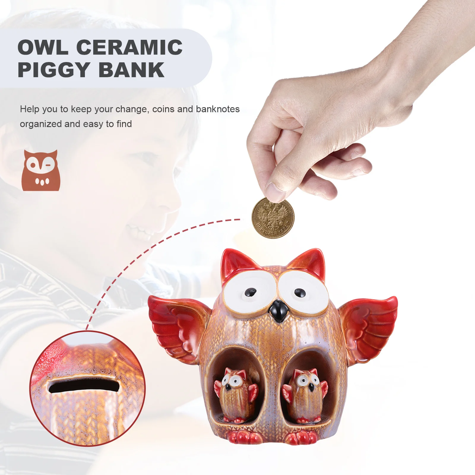 

Ceramic Cartoon Owl Money Pot Coin Bank Kids Saving Jar Room Decoration Ceramic Owl Piggy Bank Children Saving Pot