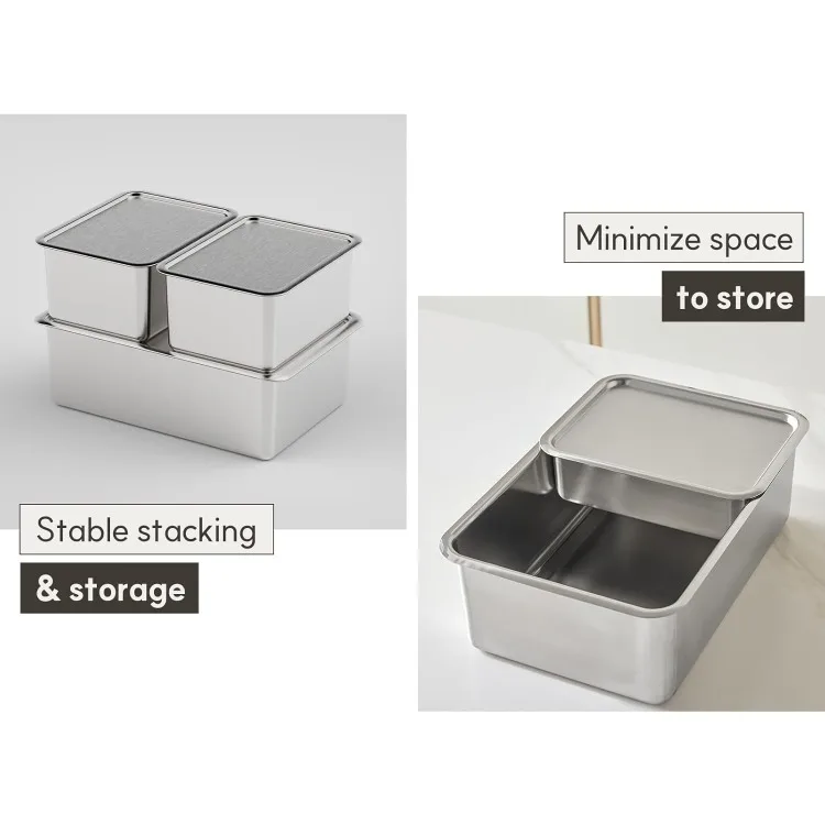 BLoCK Low 3 قطعة مجموعة حاويات تخزين المواد الغذائية من الفولاذ المقاوم للصدأ مع أغطية وشبكين أجهزة المطبخ مقلاة الفندق غسالة صحون آمنة قبل #4