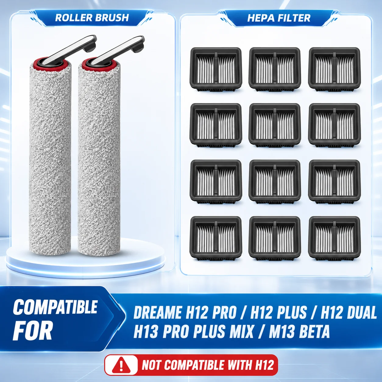 Kompatibel für Dreame H12 Pro / H12 Plus / H12 Dual, Dreame H13 Pro Plus Mix / M13 Beta Hauptwalze HEPA-Filter Ersatzteile