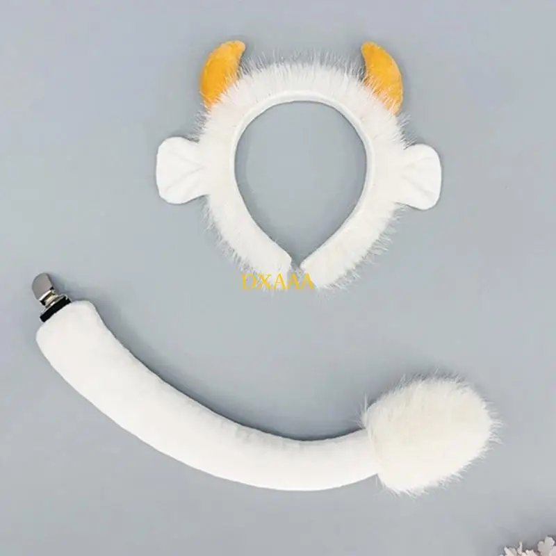 Dxaa Animal Yak Costumes Set, Yak Ears Bandband avec Yak Tail For Kids Boys Girls