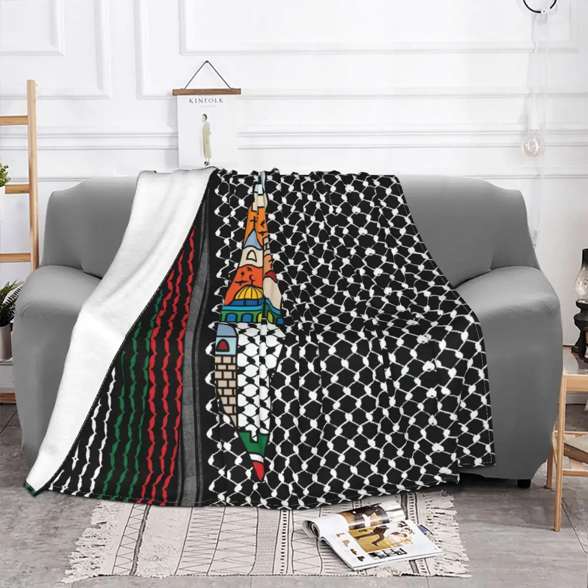 Palestine Palestinian Map Blankets Kufiya Hatta Sacred Fuzzy Throw Blankets Summer Air Conditioning Printed Soft Warm Bedspreads