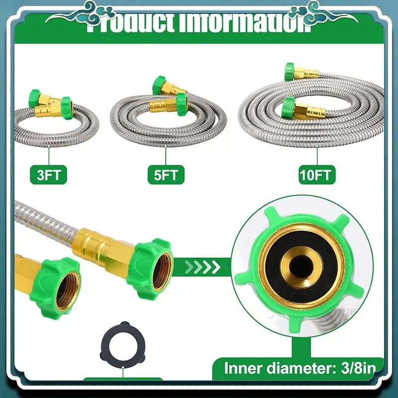 Short Garden Hose, Metal Leakproof Leader Hose, 304 Stainless Steel Flexible Hose For Outdoor Garden Watering Easy Install 5Ft