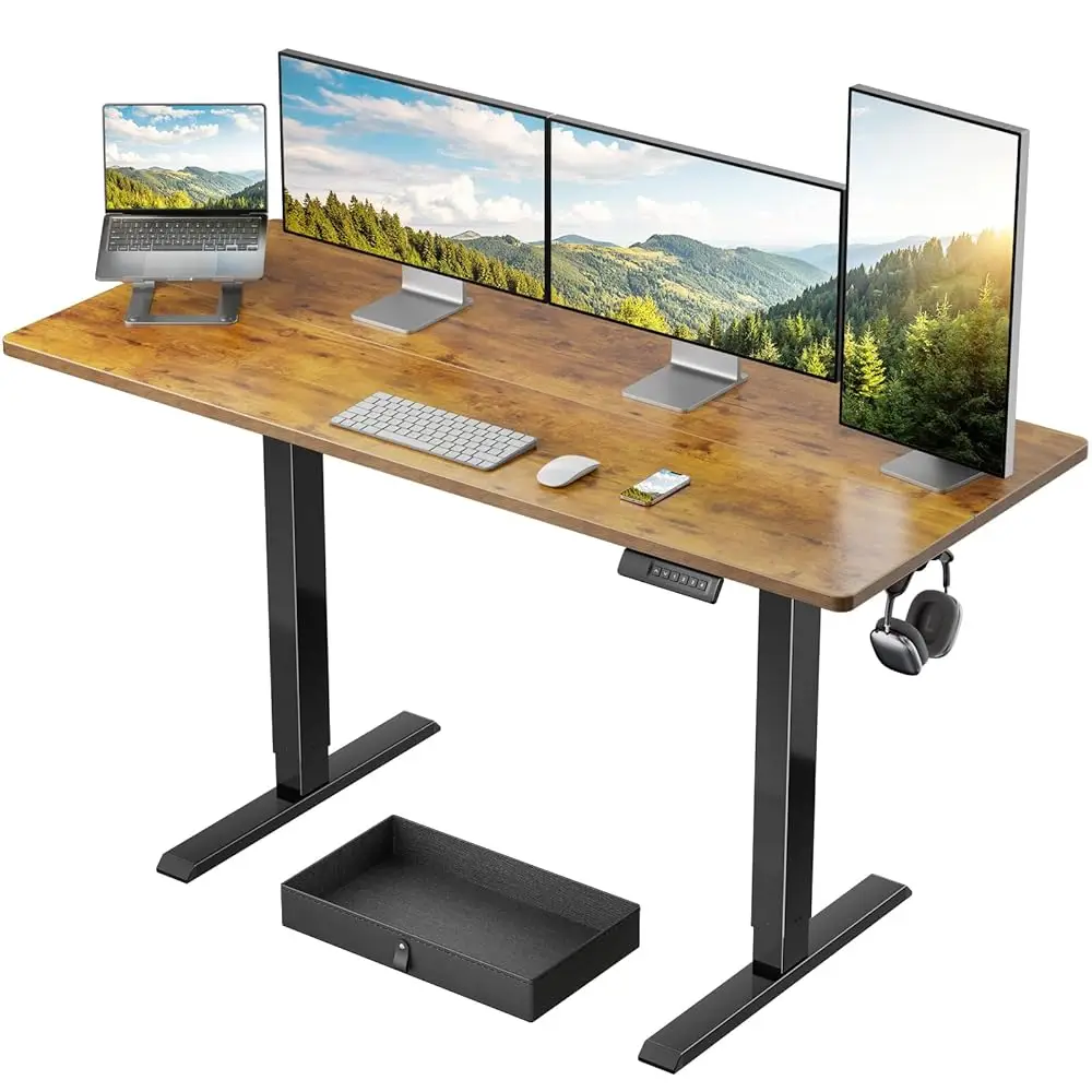 

Electric Standing Desk With Drawer, 55 X 24 Electric Stand Up Desk, Ergonomic Adjustable Desk With Storage, Headphone/Bag
