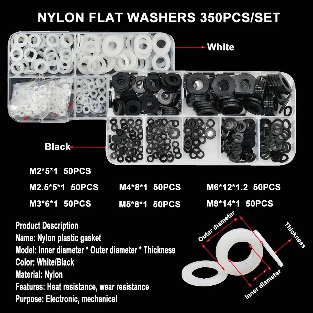 M2 M3 M4 M5 M6 M8 M10 M12 M14 M20 PVC Washers Set Hard Plastic Nylon Gasket RingTransparent Insulation Flat Paded Assortment Kit