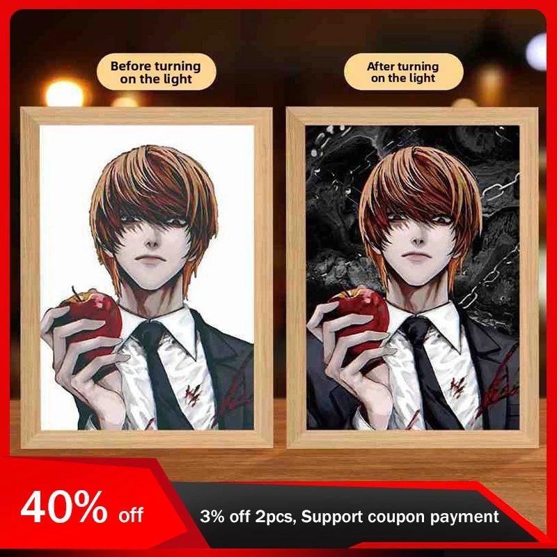 22cm/8.66in Death Note Anime 3D Light Painting Lamp Led Collectible Peripherals Creativity Night Desktop Display Room Decoration