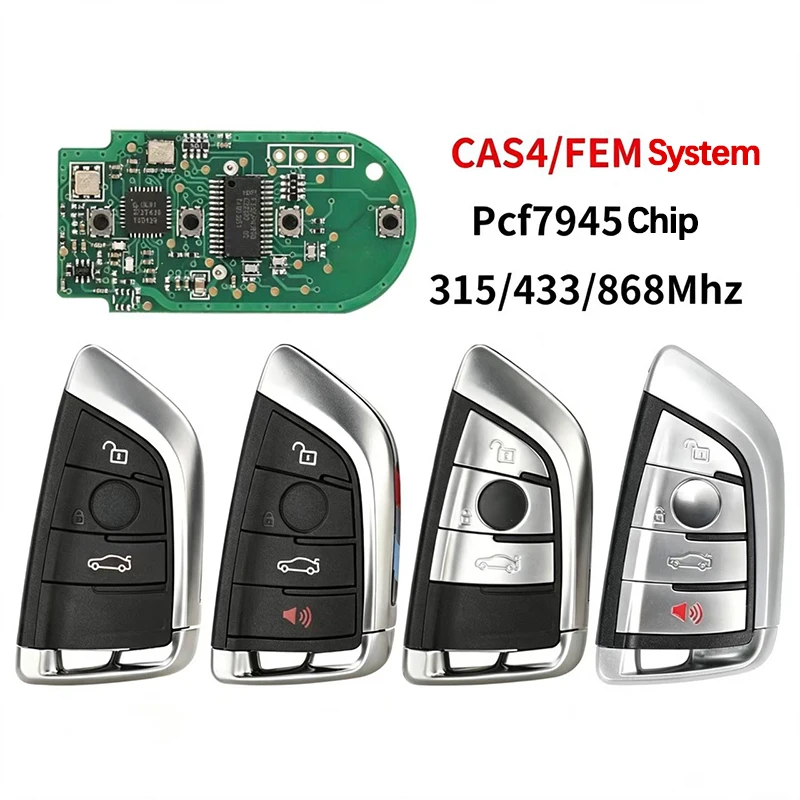 3/4 Buttons Remote Car Key Pcf7945 Chip CAS4/FEM 315/433/868MHz Compatible with for BMW Knife Card E46 X3 E38 E39 Z4 X X5 Z