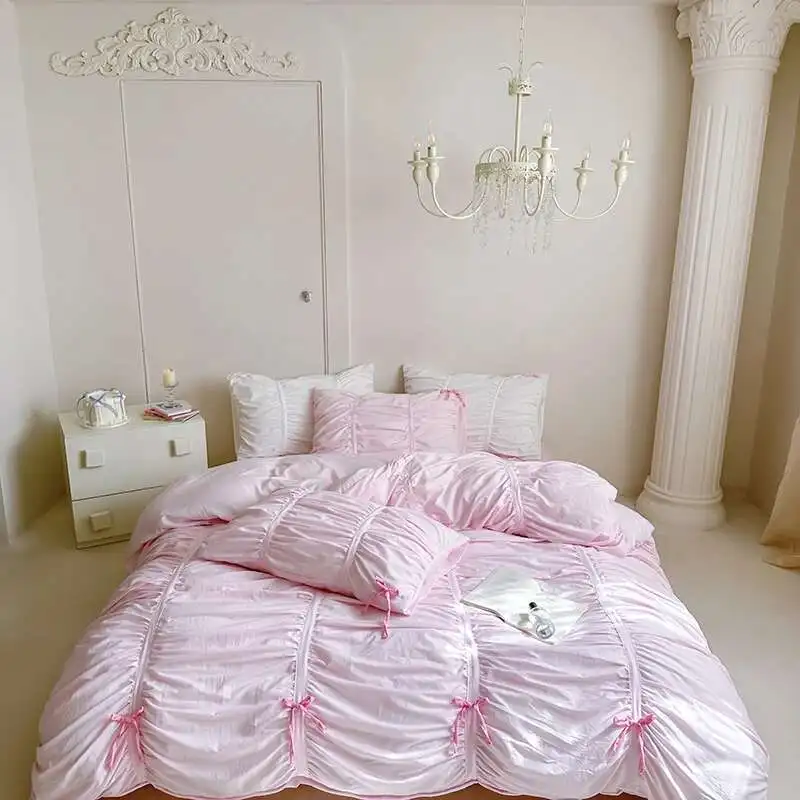 

Solstice Soft Bedding Set - Solid Color Duvet Cover 침구세트, Bowknot Parure De Lit For Girls' Room