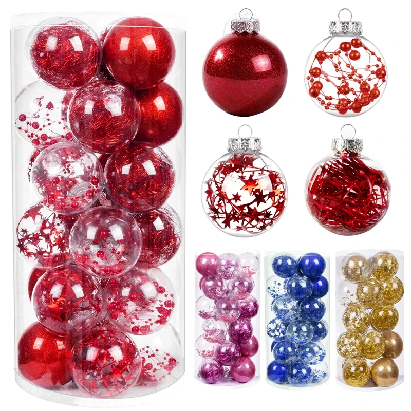 

6cm Christmas Balls Ornament 24Pcs Christmas Tree Ornament Plastic Balls Xmas Christmas Decorations for Home Navidad