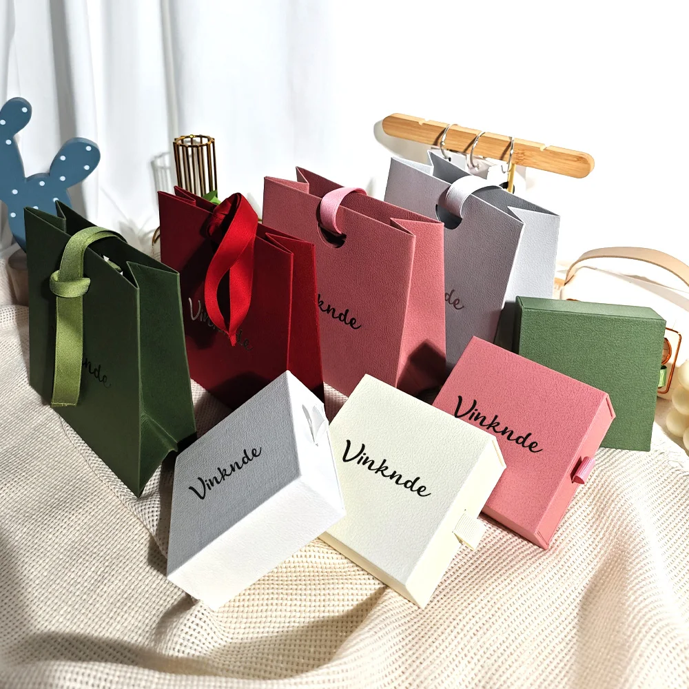 

Custom Logo Jewelry Paper Bag Sliding Drawer Box Set Cardboard Ring Earring Necklace Packaging Bags Luxury Engagement Gift Case