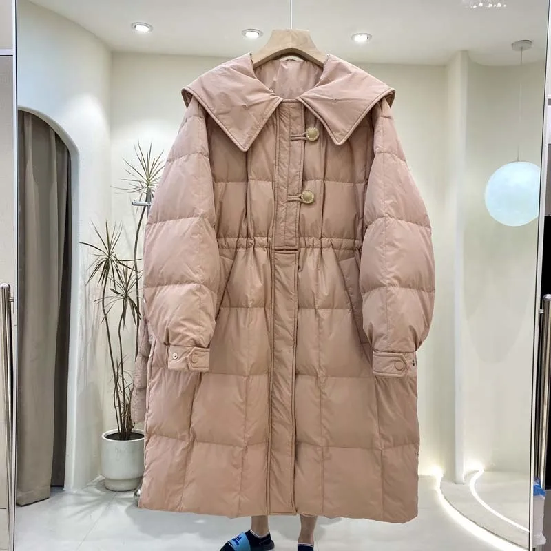 Down Jacket Women 2023 Winter Long White Duck Down Coat Elegant Zipper Parkas Warm Korean Fashion New Overcoat