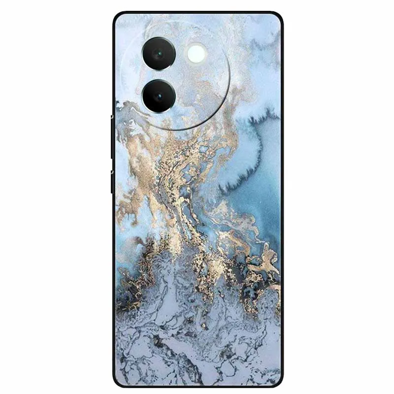 For Vivo V30e 5G Case 6.78\'\' Black Silicon TPU Soft Phone Cover for VivoV30e V 30e 5G Protect Bumper Shell Fashion Marble Capa
