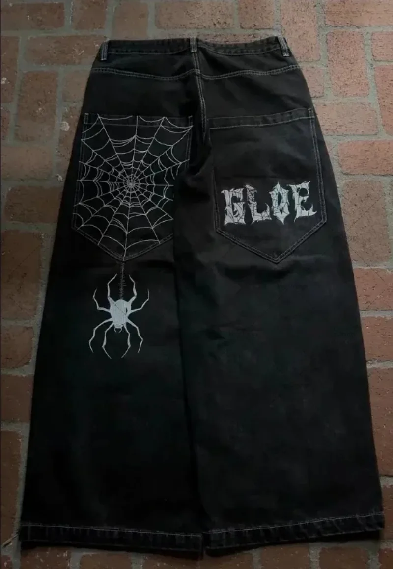 الهيب هوب الشرير Harajuku فضفاض الجينز الرجال القوطية خمر الشارع الشهير بنطلون شارع العليا الرجعية الهيكل العظمي عالية الخصر السراويل المستقيمة #5