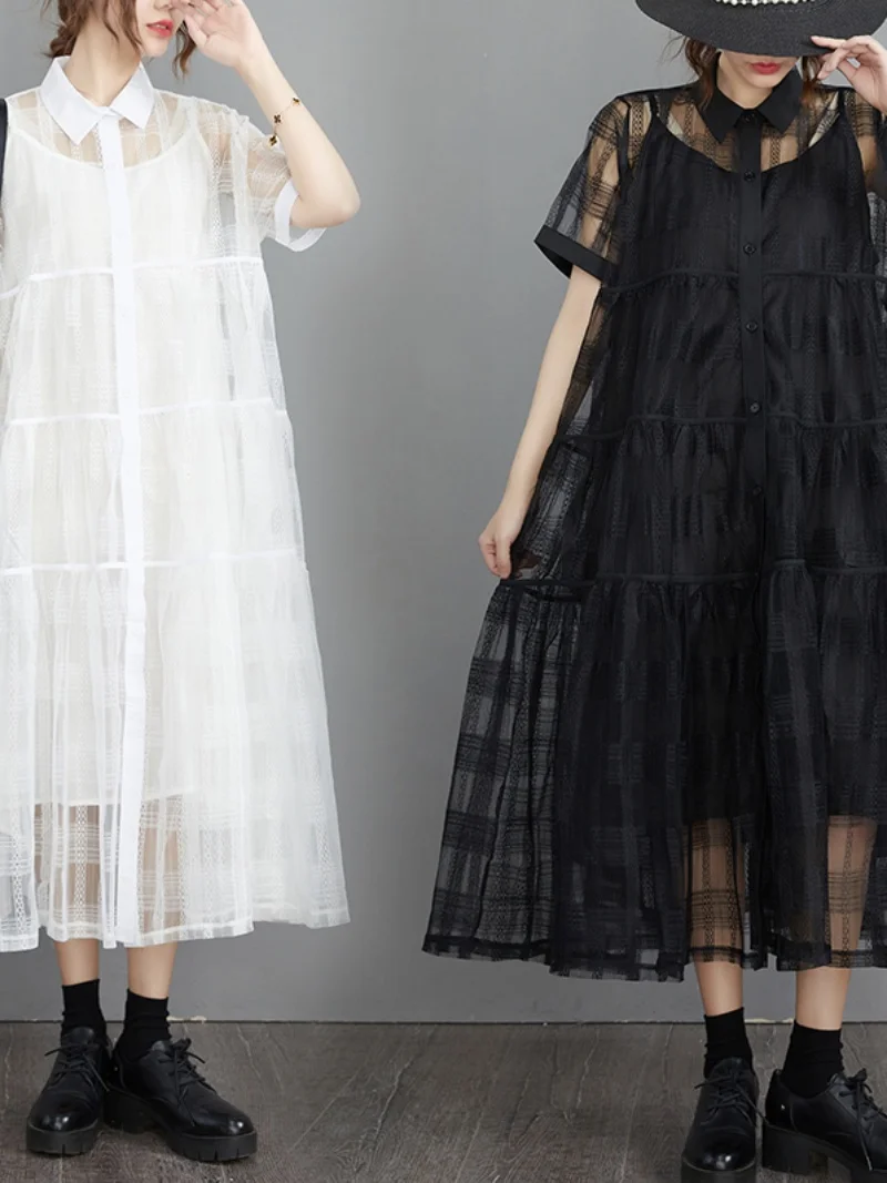 Conjunto de Dos Piezas de Moda, Talla ande, Estilo Patchwork, Pado, con Cuello ter y Cseta, Vestido hasta la Rodil...