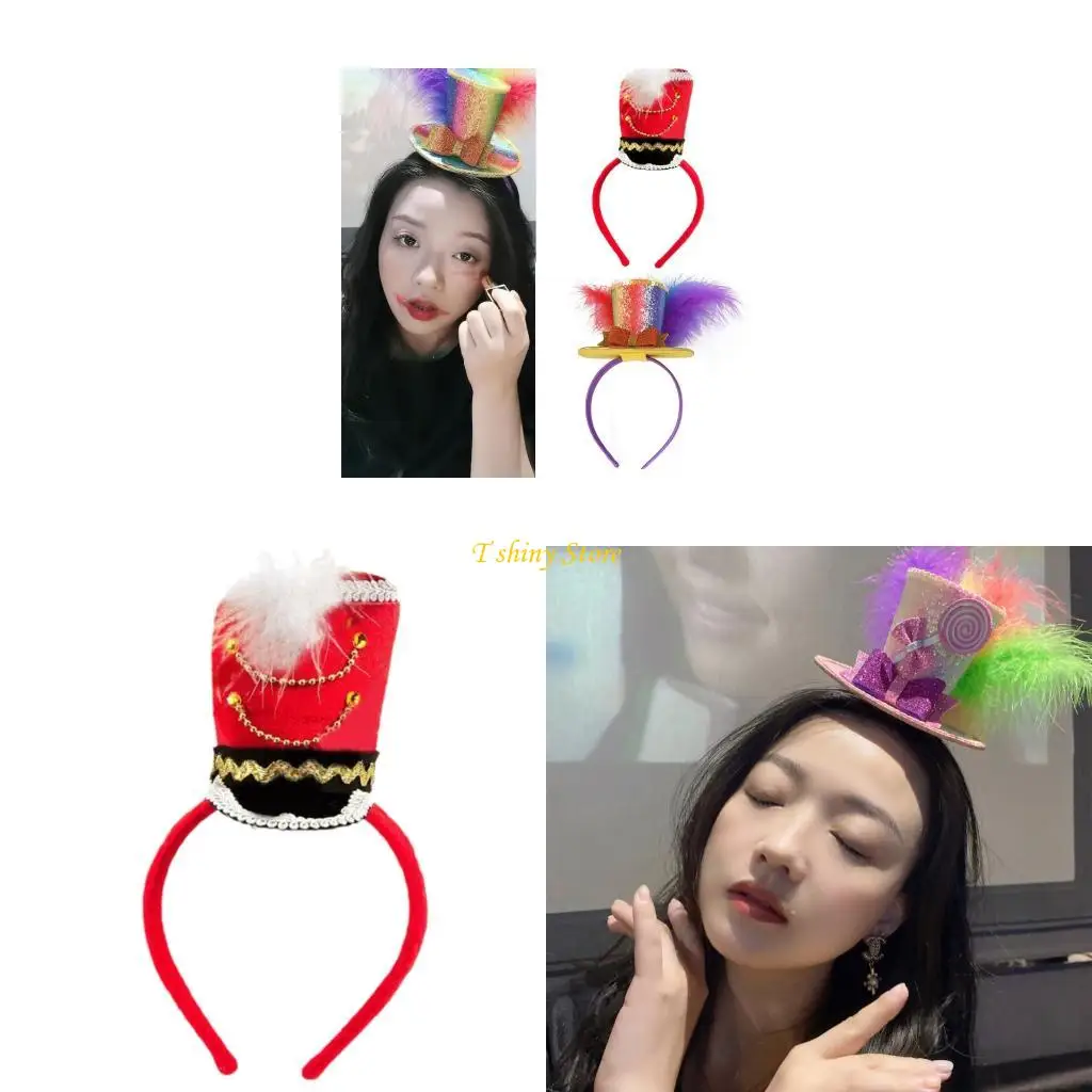 N58F Small Hat Hairband With Elastic Band For Girls Festival Celebration Gathering Lovely Sequined Headbands for Parties
