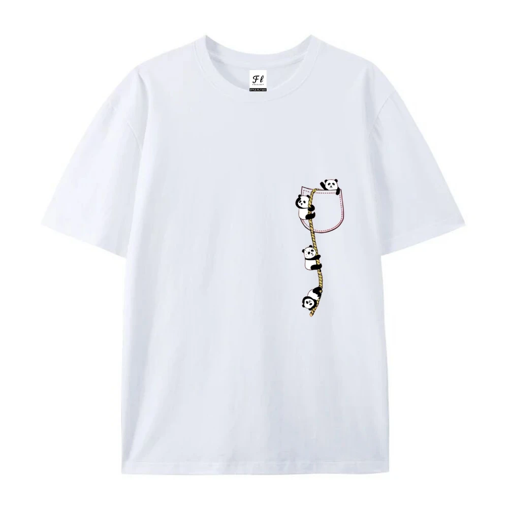 Camiseta de gran tamaño con estampado de cuerda de escalada de Panda Y2k para mujer, Camiseta de algodón, ropa de calle, Top gráfico juguetón, estilo Animal bonito de verano