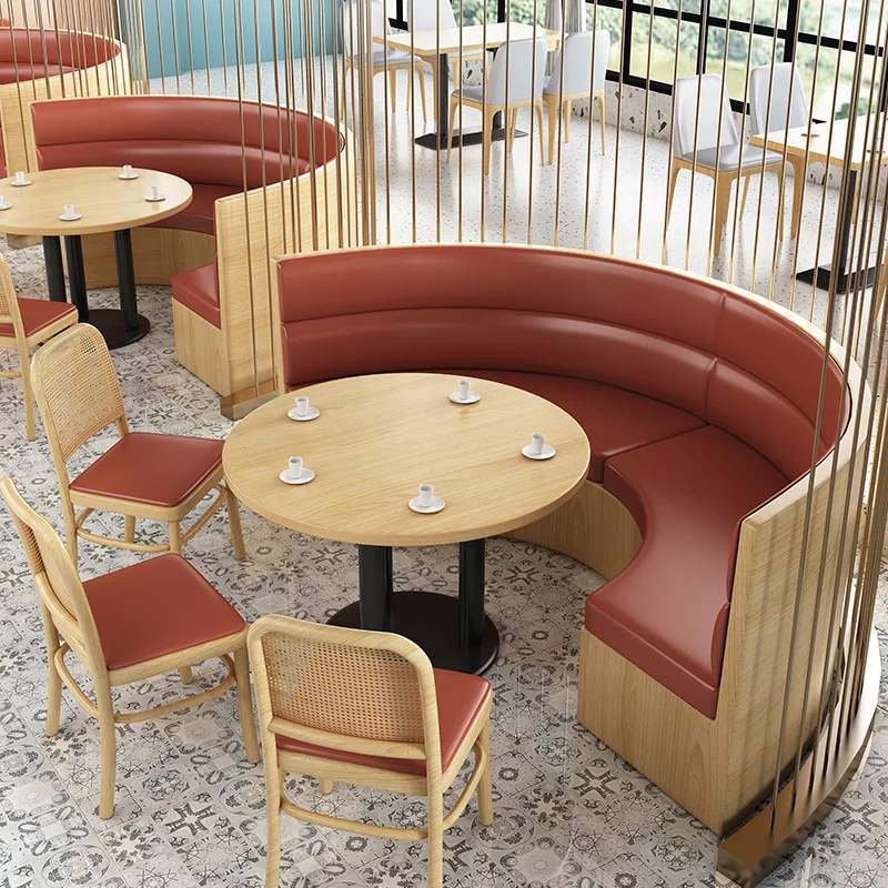 

Commercial furniture noodle restaurant hotel arc semi-circle against the wall booth sofa canteen table and chair combination