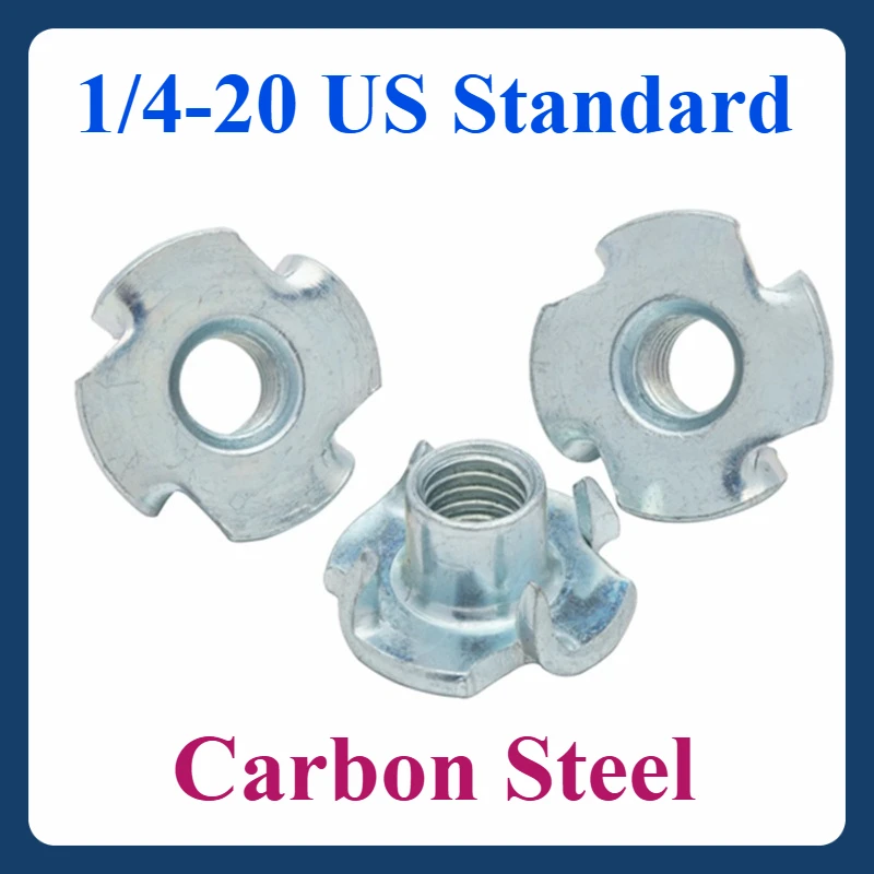 

1/4-20 Carbon Steel Blue Zinc-Plated US Standard 4-Claw Nuts - Furniture &Secure Fastening for Planks